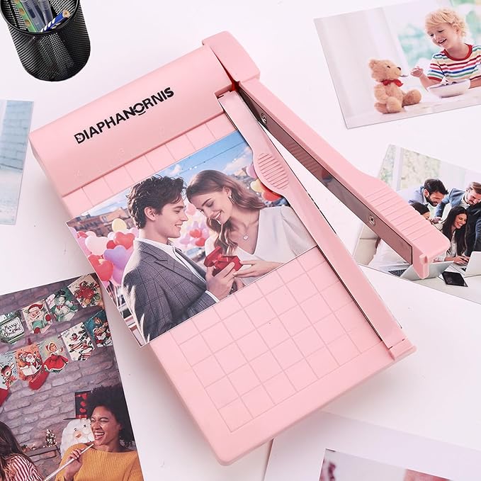Guillotine Paper Trimmer, Mini Compact Paper Cutter, 1/4-Inch Grid for Precision Cutting, Straight Cuts Up to 3 Sheets, Perfect for Photos,Coupons,Card Making and Small Craft Projects (Pink)-DeskLoop Office
