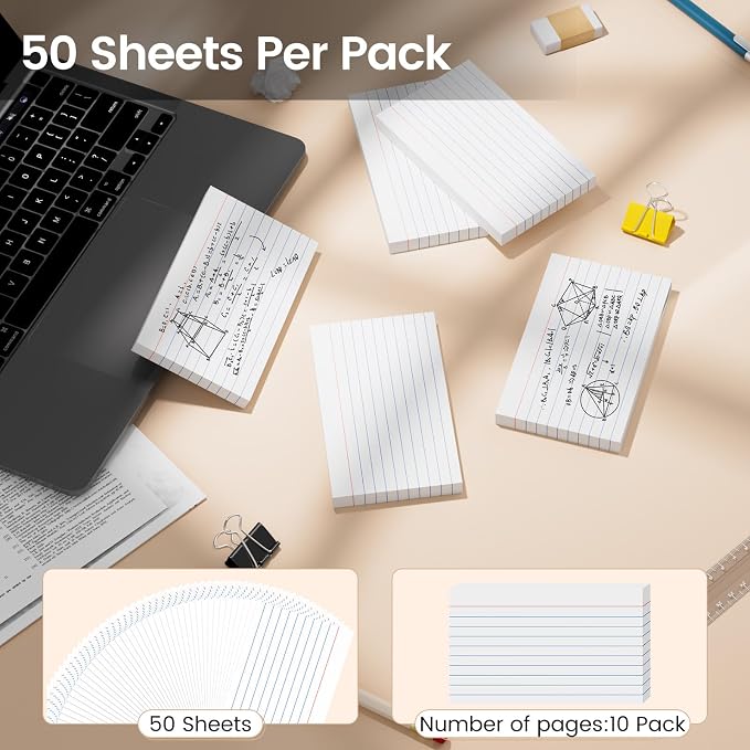 Index Cards 3x5 Inch, Flash Cards, Ruled Lined White Note Cards Paper - Image 4