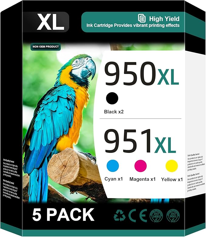 950XL 951XL Combo Compatible for HP 950 950XL and 951XL Ink Cartridges Combo Pack Work for Officejet Pro 8600 8610 8620 8100 8630 8660 8640 76DW 251DW Printers, 5 Pack, 2 Black,Cyan,Magenta,Yellow-DeskLoop Office