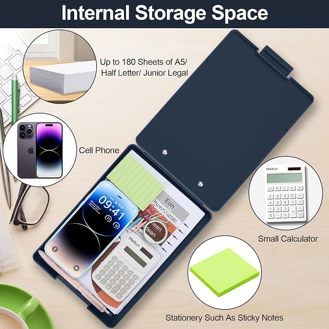 Meiikun Small Clipboard with Storage, A5 Clipboards with Pen Holder, Half - Image 7