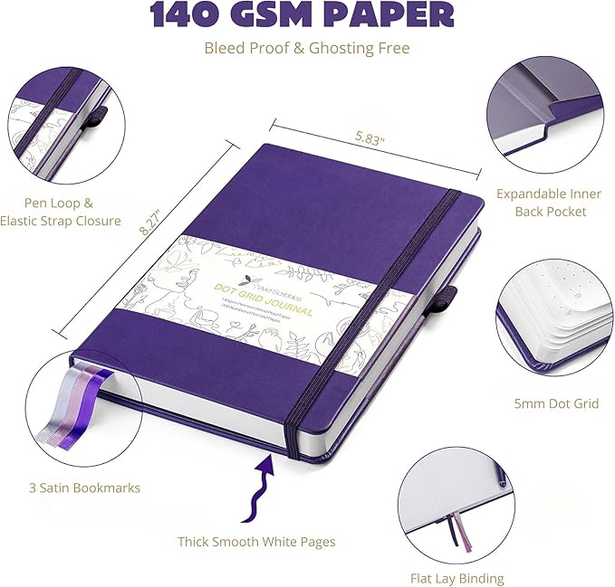 Dotted Journal – 140gsm Bleed Proof Thick White Paper – 200 Numbered Dot Grid Pages – 5.8 x 8.3 inch Bullet Dotted Notebook-DeskLoop Office