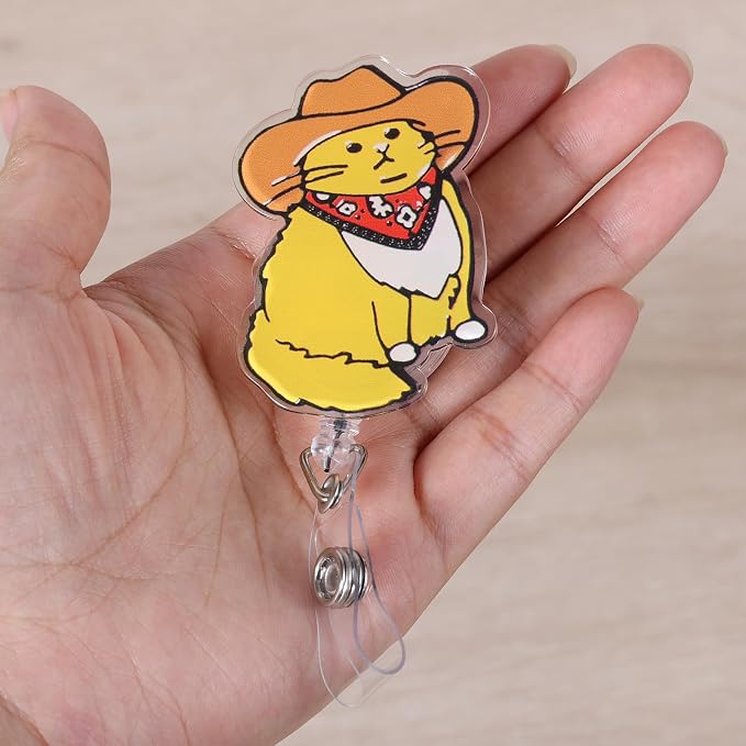 Funny Cowboy Cat Nurse Badge Reel, Cute Work Badge Holder - Image 2