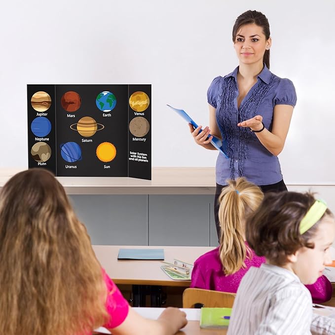 4 Pack Small Trifold Poster Board 21" x 14" Tri Fold Poster Boards Black Corrugated Cardboard Project Boards for Presentations, School Projects, Science Fair, Exhibition Event Display-DeskLoop Office