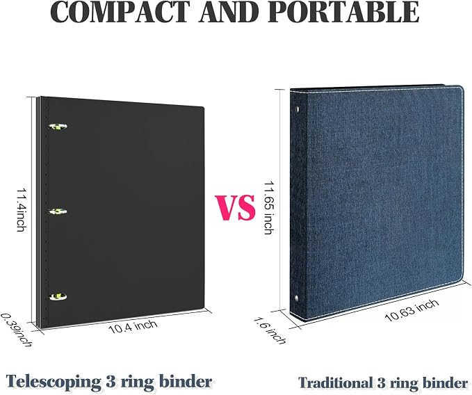 INFUN 1 Inch Telescoping 3 Ring Binder- 4 PCS-Black, Portable Plastic Binder - Image 3