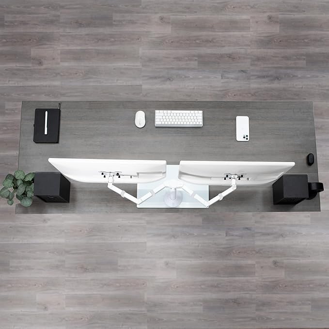 VIVO Freestanding Dual Monitor Stand with Sleek Glass Base and Adjustable Arms, Mounts 2 Screens up to 32 inch and 22 lbs Each, White, STAND-V002FGW-DeskLoop Office