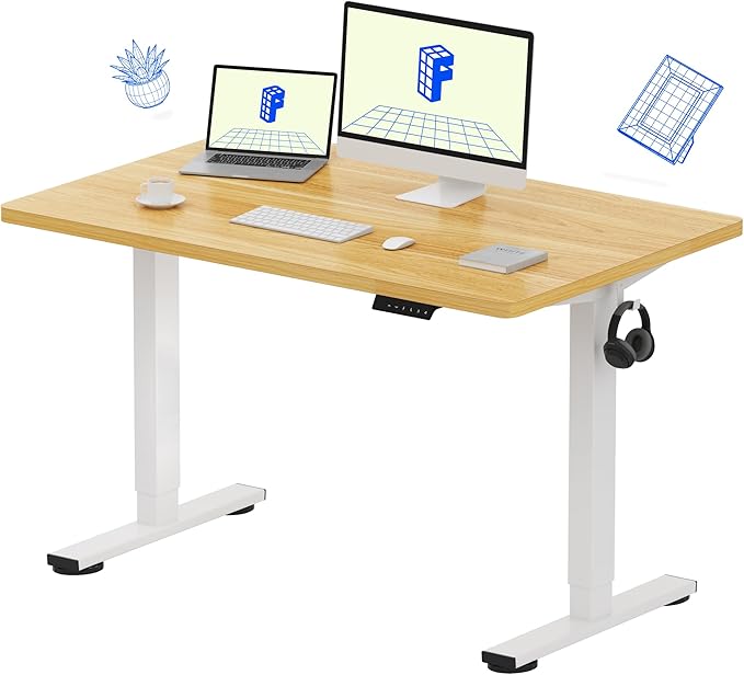 FLEXISPOT EN1 One-Piece Standing Desk 48 x 30 Inch Electric Height Adjustable Desk for Home Office and Computer Workstation (White Frame + Maple Top, 2 Packages)-DeskLoop Office