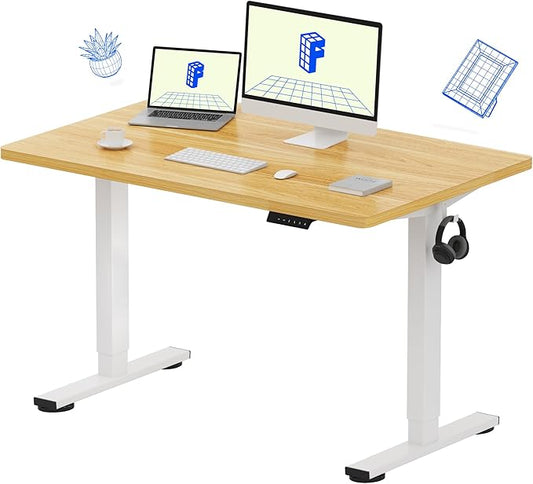 FLEXISPOT EN1 One-Piece Standing Desk 48 x 30 Inch Electric Height Adjustable Desk for Home Office and Computer Workstation (White Frame + Maple Top, 2 Packages)-DeskLoop Office