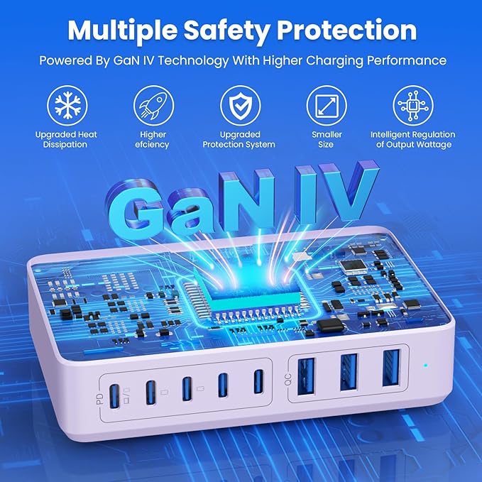 USB C Charger 300W USB C Charger Block 8-Ports GaN IV Fast Charging Station,PD 100W Laptop Charging Hub Wall Adapter Compatible with MacBook/Air,DELL,Steam Desk,iPhone 16/15/14,Galaxy S24 etc-DeskLoop Office