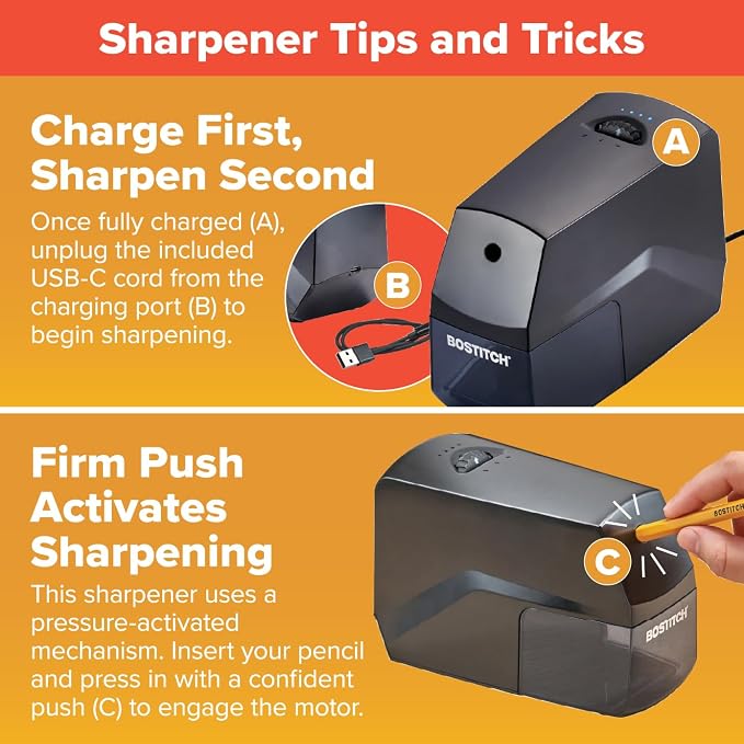 Bostitch Portable Rechargeable Battery Horizontal Pencil Sharpener Helical Blade - Image 7