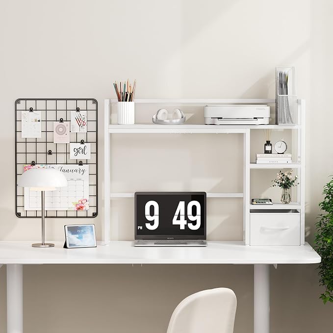 Marbrasse Desk Shelf with Drawer, Desk Shelf - Image 5
