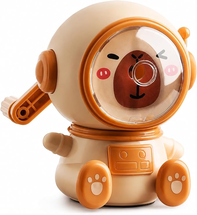 Cute Capybara-Shaped Astronaut Manual Pencil Sharpener, Hand Crank Desktop by Unknown
