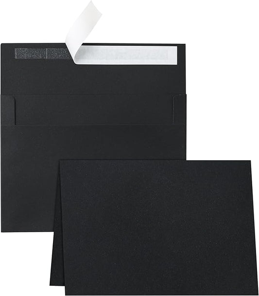 100 Packs Black Blank Greeting Cards and Envelopes 4.25 x 5.5 Heavyweight Folded Cardstock and Printable A2 Envelopes Self Seal for Wedding Invitations, Thank You Cards, Festival blessings