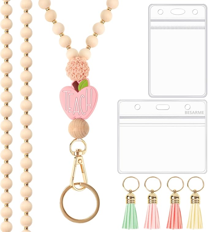 Teacher Gifts Lanyard with ID Holder Cute Wooden Beaded Lanyards - Image 6