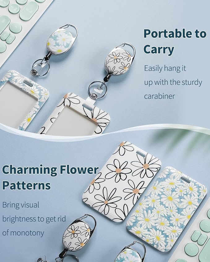 Uniclife 2 Pack Floral Sliding Badge Holder Vertical Daisy Flower Plastic Card - Image 4