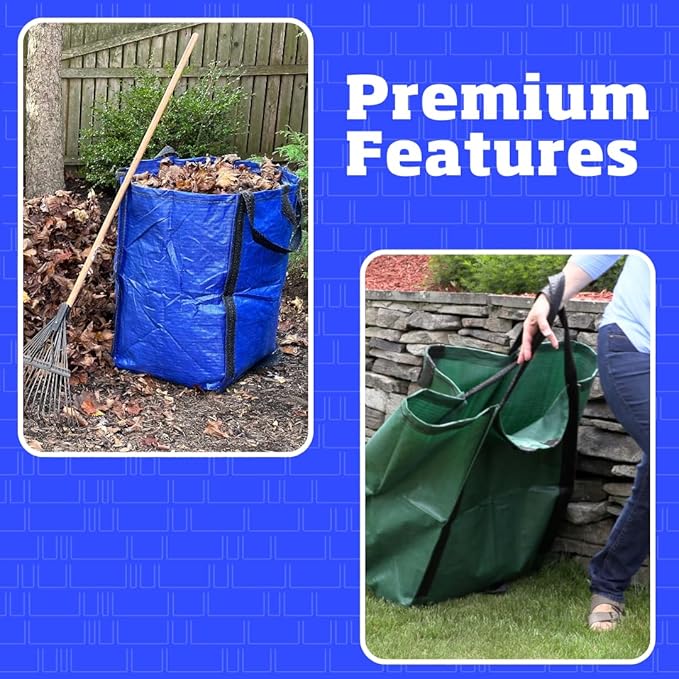DURASACK Heavy Duty Home and Yard Bags 48-Gallon Reusable Self-Standing Lawn and Leaf Bags Garbage Can with Reinforced Handles, Gingham Green, 3 Pack-DeskLoop Office