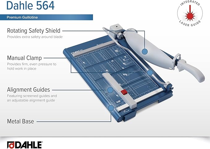 Dahle 564 Premium Guillotine Trimmer w/Laser, 14" Cut Length, 40 Sheet Capacity, Self-Sharpening, Manual Clamp, w/Safety Guard-DeskLoop Office