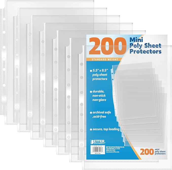 Better Office Products 200 Count Mini Poly Sheet Protectors, Standard Weight by BetterOfficeProducts