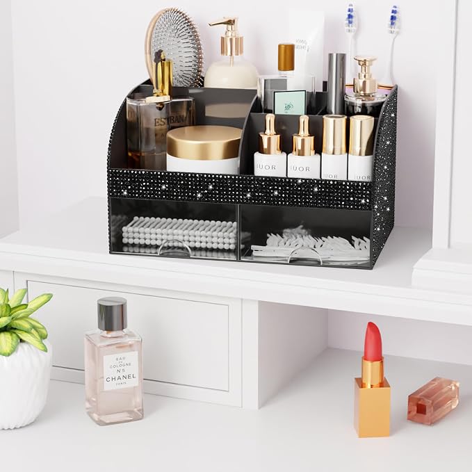 Bling Makeup Organizer with Drawers, Cosmetic Storage - Image 3