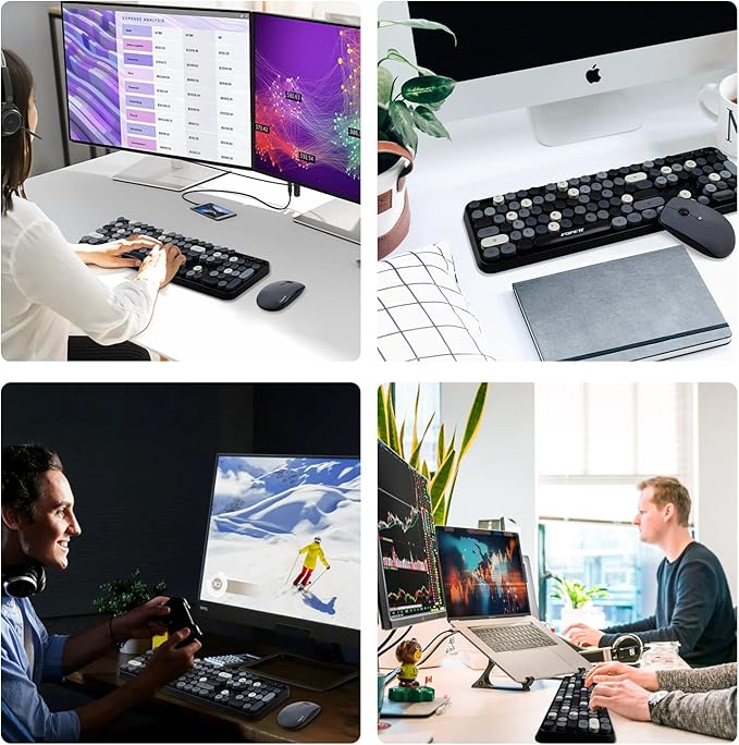 FOPETT Wireless Keyboard and Mouse Combo, 104 Keys Full-Sized 2.4 GHz Round Keycap Colorful Keyboards, USB Receiver Plug and Play, for Windows, Mac, PC, Laptop, Desktop (Grey)-DeskLoop Office