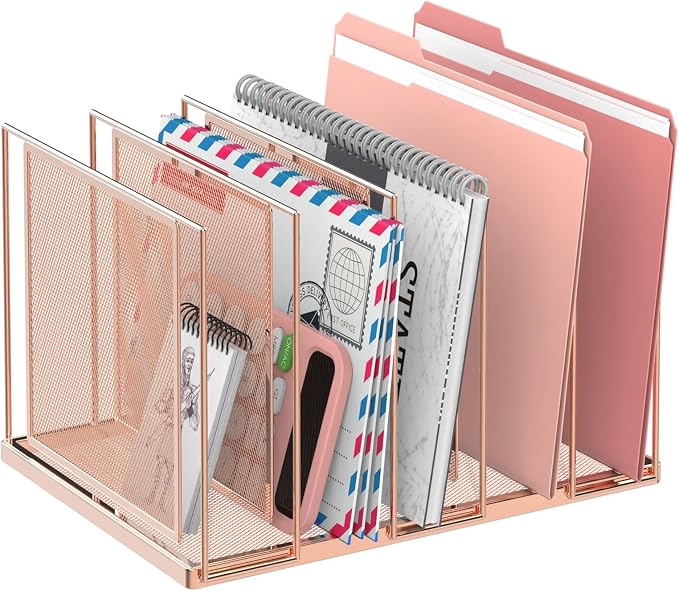 File Organizer for Desk, 5-Section Vertical File Sorter, Paper Holder Organizer by JMHUD