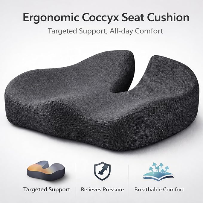 Tail Bone Relief Cushion for Hemorrhoids & Coccyx Pain – Ergonomic Memory Foam - Image 4