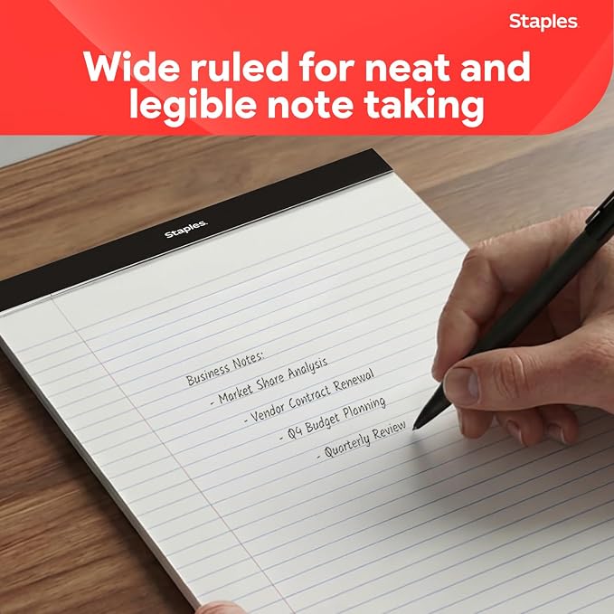 STAPLES Legal Pads, 8.5” x 11”, Wide Ruled, Perforated, 50 Sheets/Pad - Image 4