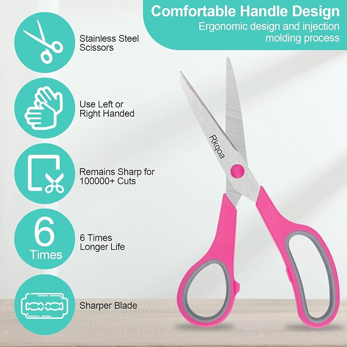 Black 6 Scissors Pack, Rkqoa 8" All Purpose Sharp Scissor - Image 4