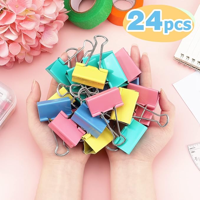 ZZTX 24 Pack Large Binder Clips 1.6 Inches Assorted Colors | Paper Clamps Clips - Image 6