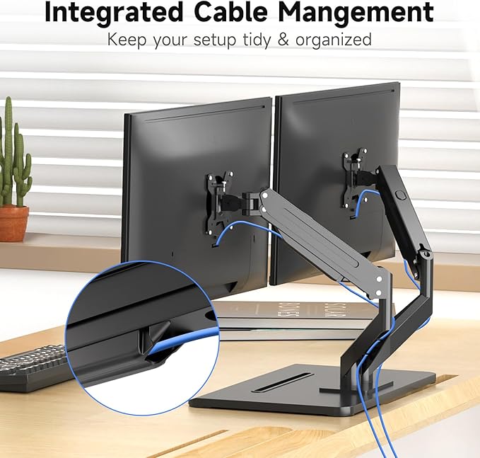 suptek Dual Monitor Mount Gas Spring Monitor Arm Desk Stand with Base,Free Standing Pneumatic Height Adjustable Monitor Stand for 17 to 32 inch,Holds up to 22 lbs,Black(ML8SP)-DeskLoop Office