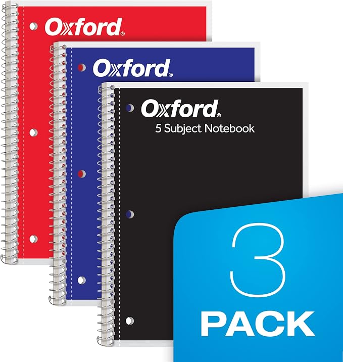 Oxford Spiral Notebook, 5 Subject Writing Journal, 3-Hole Punch, College Ruled - Image 6