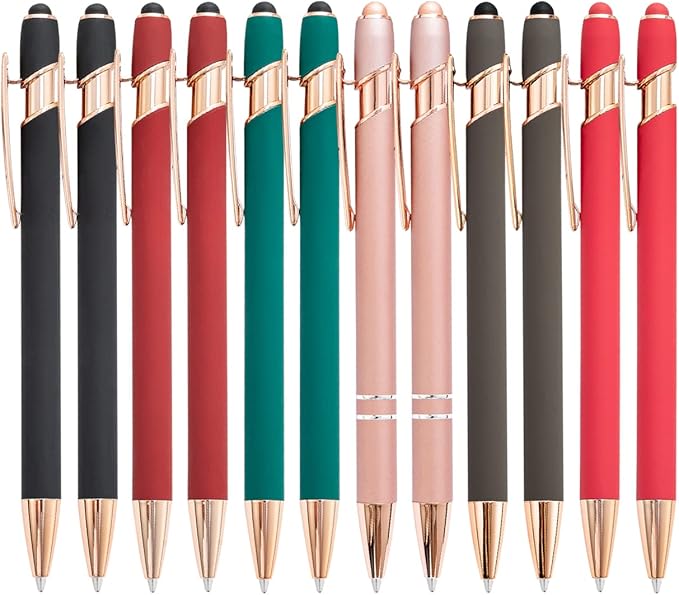 PASISIBICK 12 Pieces Ballpoint Pen with Stylus Tip, 2 in 1 Stylus Pens Stylish Pen, Metal Stylus Pen for Touch Screens, 1.0 mm Black Ink(Pack of 12)-DeskLoop Office