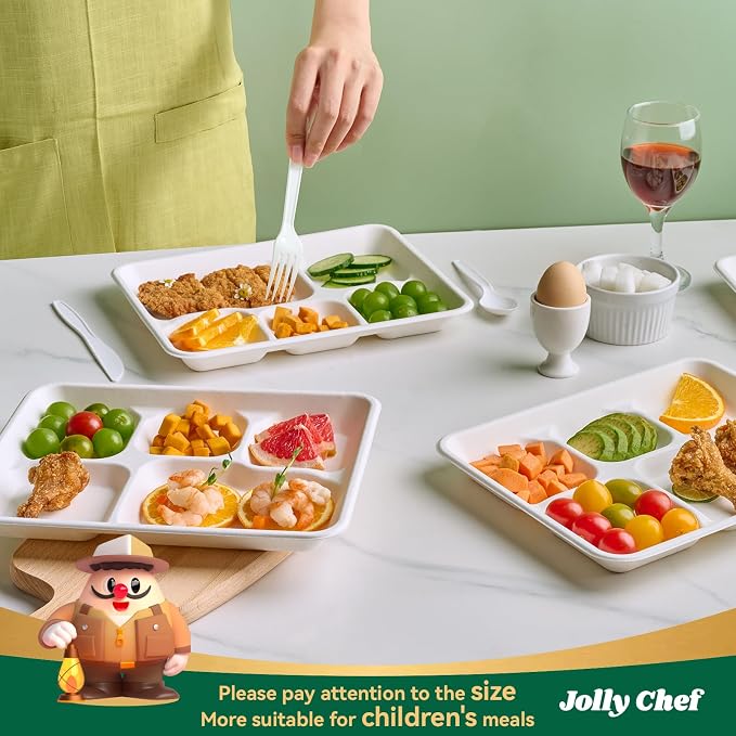 JOLLY CHEF Compostable  Compartment Paper Plates 10*8.25*1  Small - Image 5