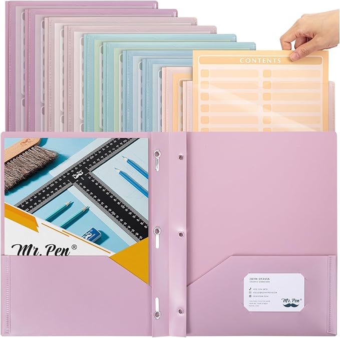 Mr. Pen- Plastic Folders with Pockets and Prongs, 10 Pack, Letter Size | by MrPen