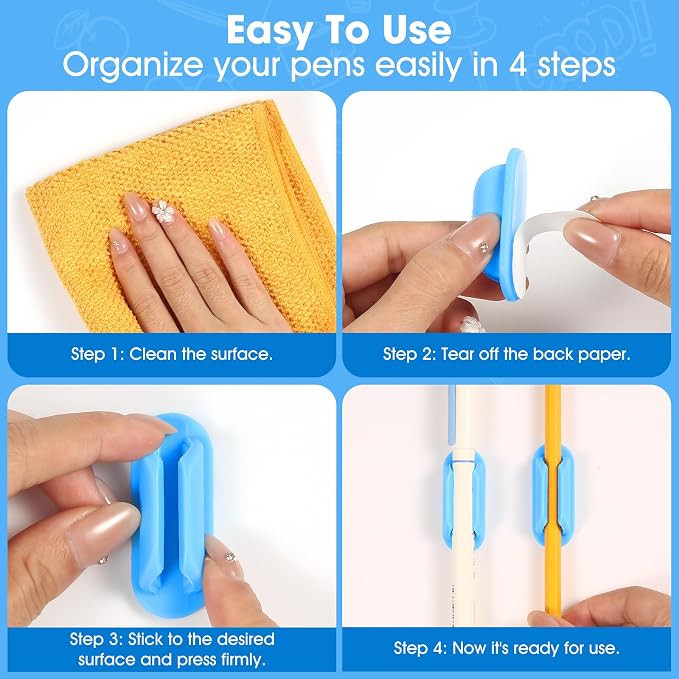 VZZNN 20 PCS Adhesive Pencil Holders, Silicone Marker Organizer - Image 7