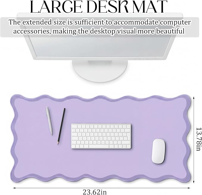 Hahafelt Scalloped Desk Mat Large Desk Pad Cute Coquette Table Mat Back to - Image 2