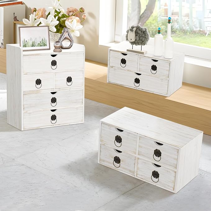 Wood Desk Organizer with Drawer, Tabletop Storage Organization Box - Image 9