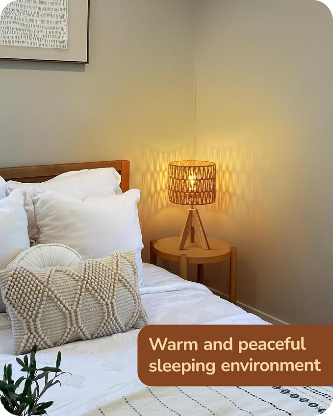 EDISHINE Small Table Lamp, Rattan Wood Tripod Bedside Lamp, Boho Nightstand Lamp - Image 7