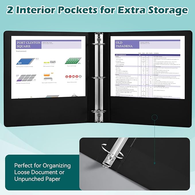3 Ring Binder 2 Inch 6 Pack,2" Clear View with Round Rings, PVC-Free,Holds for 450 Sheets 8.5X 11 US Letter Size Paper, Durable Black Binders Perfect for Office,School and Home-DeskLoop Office