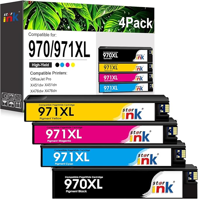 970XL 971XL Ink Cartridges High Yield Replacement for HP 970XL 971XL 970 971 Compatible with Officejet Pro X476dw X576dw X451dw X551dw X451dn X476dn Printer,4 Pack (Black, Cyan, Magenta, Yellow)-DeskLoop Office