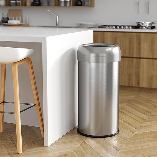 iTouchless Dual-Deodorizer Trash Can and Recycle Bin, Stainless Steel Commercial Grade Large 10 Inch, Home, Restaurant, Restroom, Office, 16 Gallon / 61 Liter, Open Top, Round-DeskLoop Office