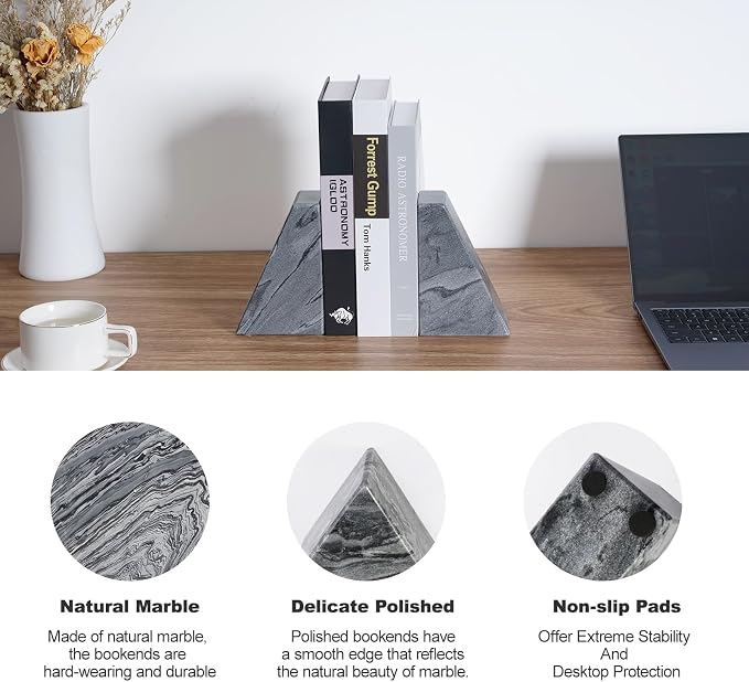 Karibiber Marble Bookends for Heavy Books, Decorative Book Ends for Shelves - Image 3