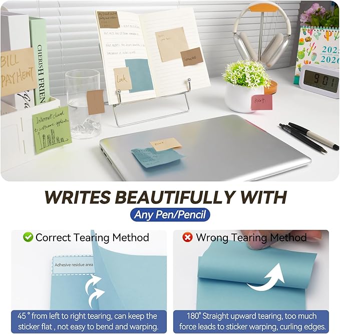 Sticky Notes 3x3in + 2x1.5in Small Sticky Note, 12 Pack 6 Colors Self-Sticky Note Pads | Sticks Strong & Removes Clean | Recycled Paper Cute Sticky Notes to School Supplies, Office Products-DeskLoop Office