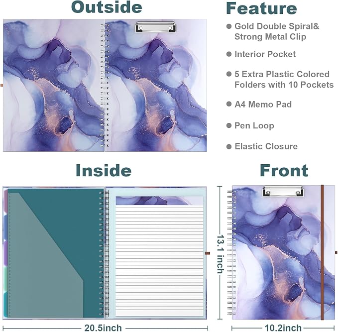 Hongri Clipboard Folio with Refillable Lined Notepad, 8.5 x 11 Folders with - Image 2