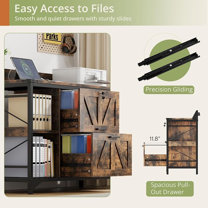 AesthLife 44" File Cabinet for Home Office, Wood Filing Credenza - Image 6