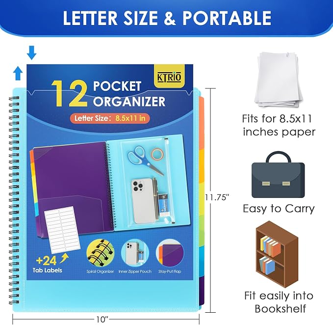 KTRIO 12 Pocket Project Organizer, Letter Size Spiral Binder, Letter Size Fit - Image 4