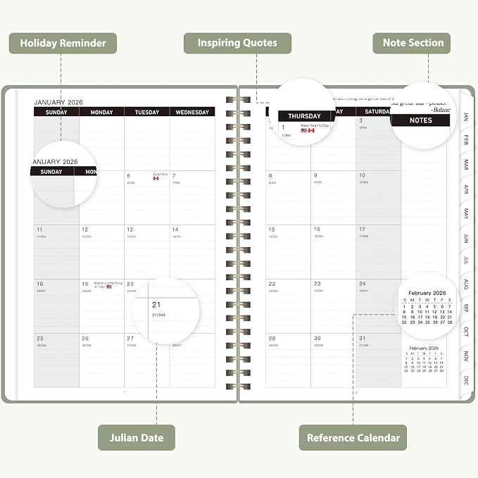 2026 Planner, Weekly and Monthly Calendar Agenda Book, Jan 2026 - Image 2