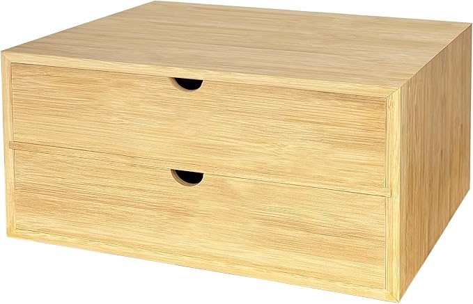 Bamboo Desk Organizer with 2 Drawers, Desktop Drawers Wooden Storage Box 13.4 x by Elevateyourmomentwithus