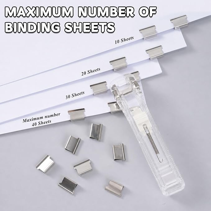 51 Pcs Portable Binder Clip Stapler Kit, Includes 50 Reusable Silver Clips - Image 6