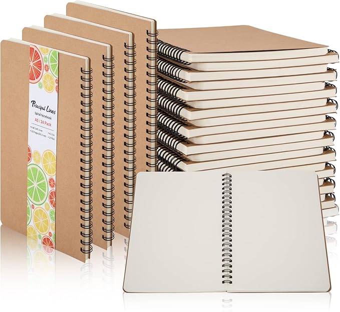 24 Pack A5 Spiral Notebook,Soft Cover,Blank Sketch,Wire-Bound Journal Notebook,120 Pages, Unlined Paper Diary Notebook for Office, Business, School Supplies-DeskLoop Office