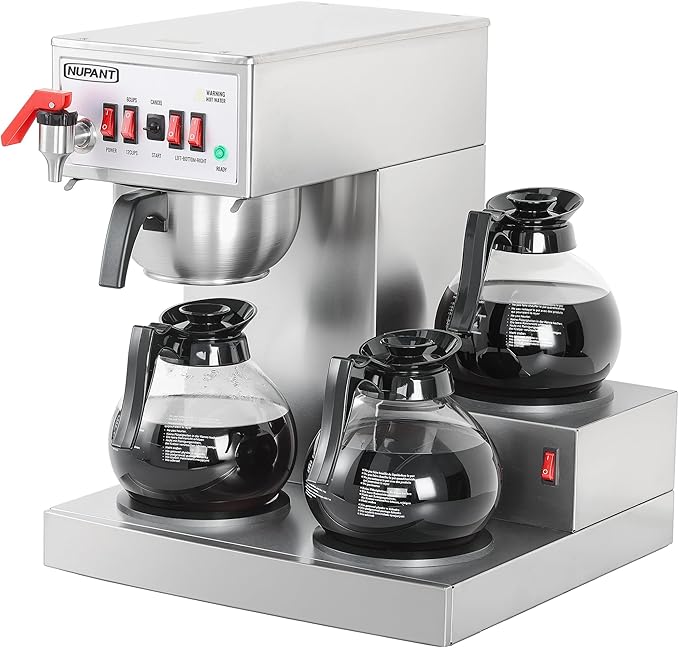 12 Cup Commercial Coffee Maker Auto Filling Drip Coffee Maker Machine with 3 Glass Carafes 3 Warmers Stainless Steel Pour Over Coffee Brewer with Hot Water Dispenser for Restaurant Office Cafe-DeskLoop Office